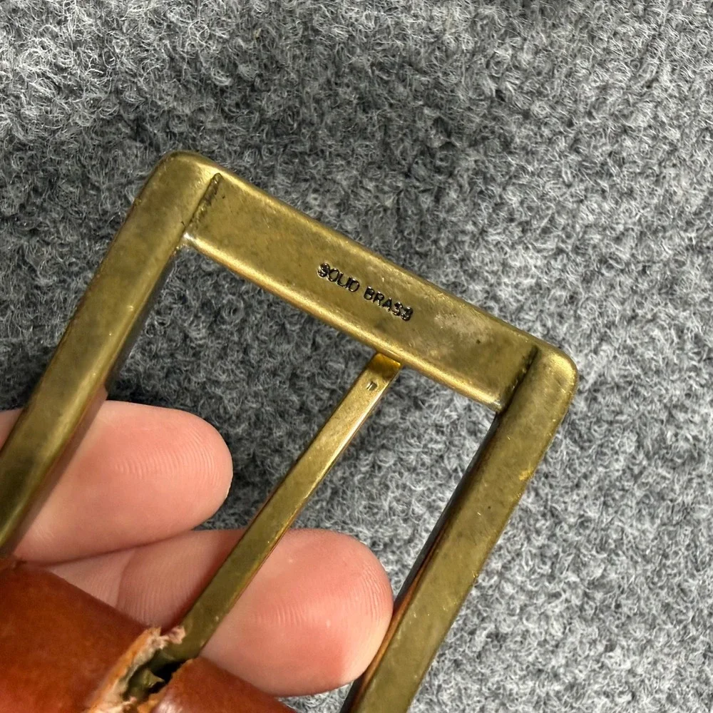 Orvis Shotgun Shell Leather Belt Mens 42 Brown Vintage Sporting Solid Brass